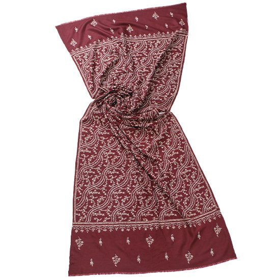 Cashmere needle-embroidered stole (Bordeaux)