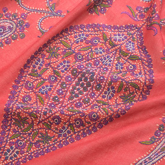 Wool & Silk Needle Embroidered Stole (Red)