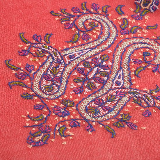 Wool & Silk Needle Embroidered Stole (Red)