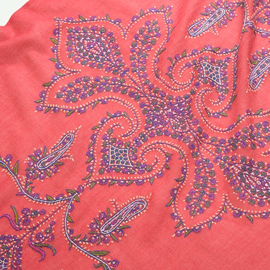 Wool & Silk Needle Embroidered Stole (Red)