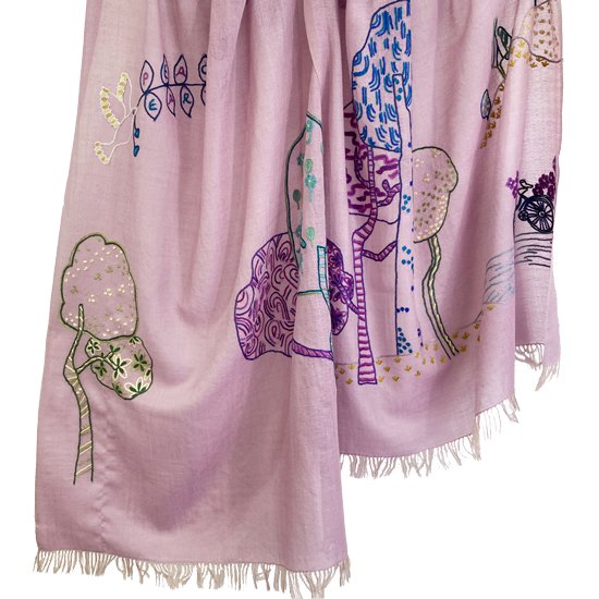 Wool & Silk Hand Embroidered Stole (Light Purple) S-WTA2557_0122