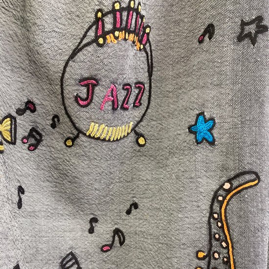 JAZZ pattern wool/silk Allie hand embroidered stole 40cm wide (greige) S-WTA2555JZ_0162