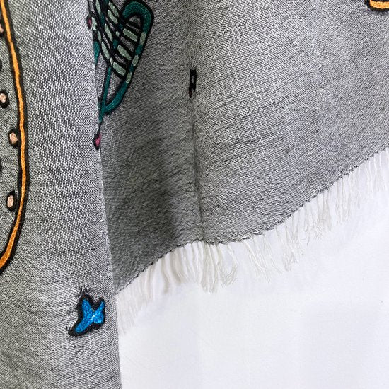 JAZZ pattern wool/silk Allie hand embroidered stole 40cm wide (greige) S-WTA2555JZ_0162