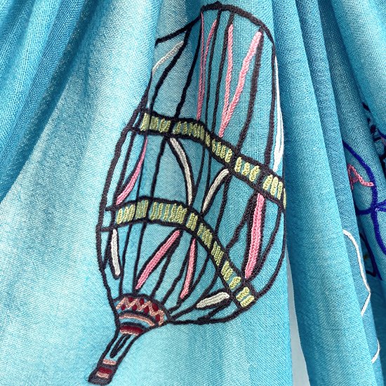 Peace On Earth Wool/Silk Hand Embroidered Stole (Turquoise) S-WTA2557_0009