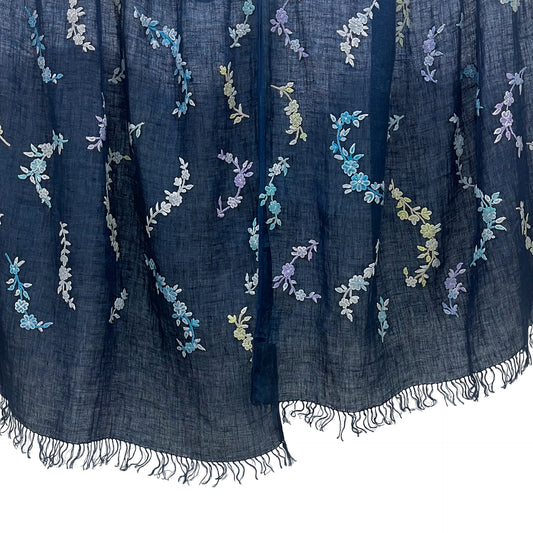 ウィズ ザ ウインド 麻素材 アリー手刺繍ストール(ネイビー)【銀座店リニューアル記念スペシャルプライス】
