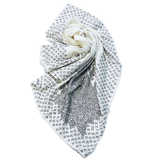 シルク ニードル手刺繍スカーフ (ホワイト)