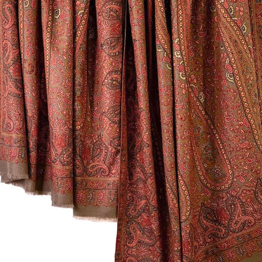 Handwoven cashmere needle embroidered shawl (dark beige)