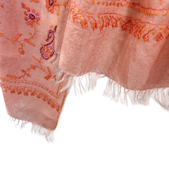 Wool &amp; Silk Needle Embroidered Stole (Light Orange) 