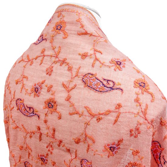 Wool &amp; Silk Needle Embroidered Stole (Light Orange) 