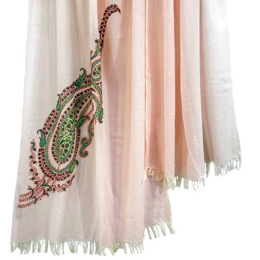 Wool &amp; Silk Needle Embroidered Stole (Pink Beige)