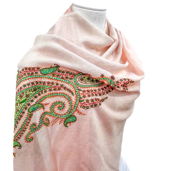 Wool &amp; Silk Needle Embroidered Stole (Pink Beige)