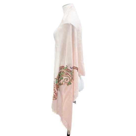 Wool &amp; Silk Needle Embroidered Stole (Pink Beige)