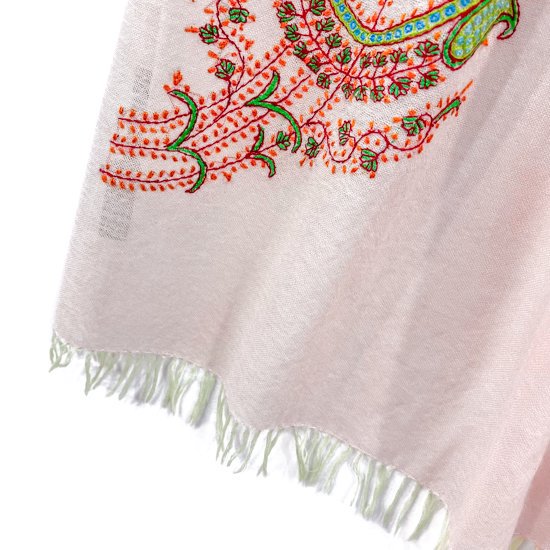 Wool &amp; Silk Needle Embroidered Stole (Pink Beige)