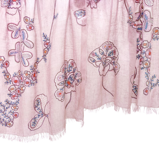 Floral Motif Linen Ari Hand-Embroidered Stole (Pink Beige/Multi)