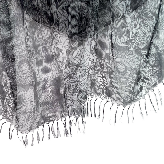 Japanese-made double silk print double silk organza print stole (pink)