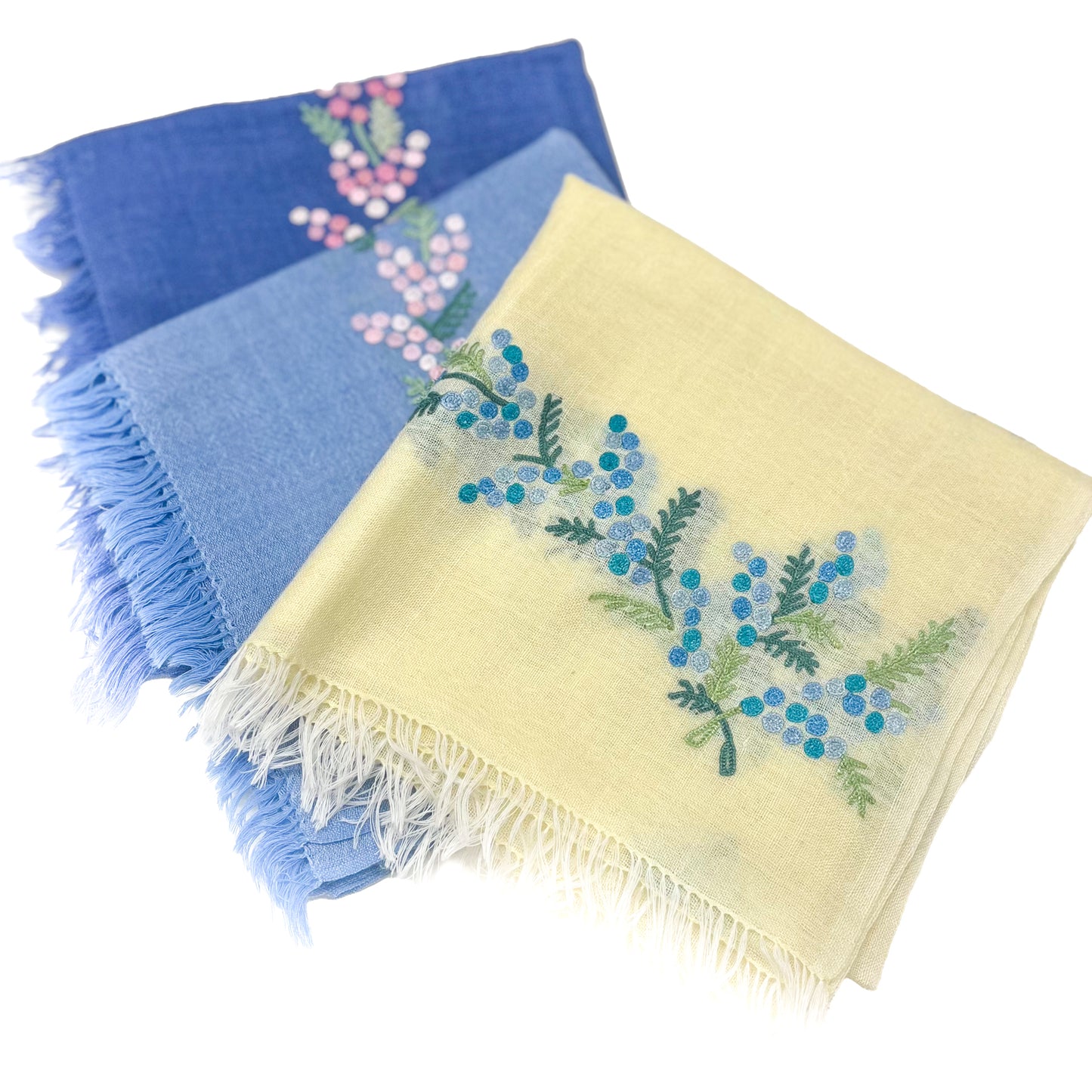 Mimosa Lightweight Wool &amp; Silk Allie Hand Embroidered Narrow Stole (White)