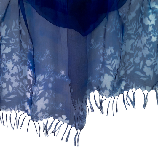 日本製ダブルシルクプリント二重シルクオーガンジー ストール (ネイビー）