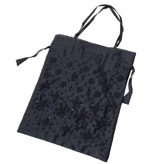 ビーズ刺繍2WAYトートバッグ (ブラック)