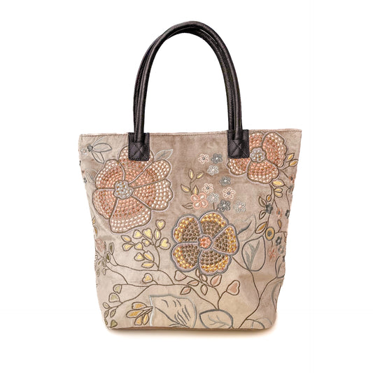 Embroidered beaded cotton shoulder bag (beige/multi)