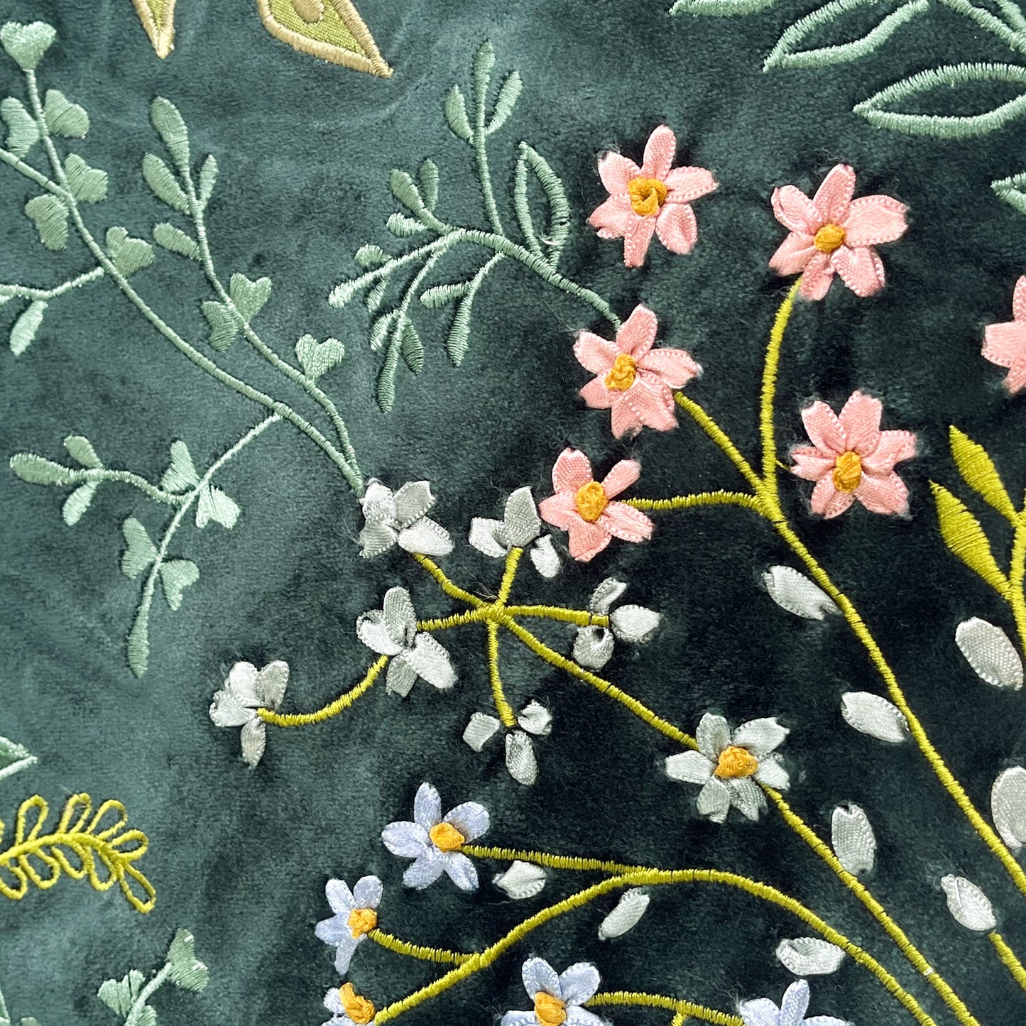 刺繍コットントートバッグ (ブラック/パステル)  (ダークグリーン)