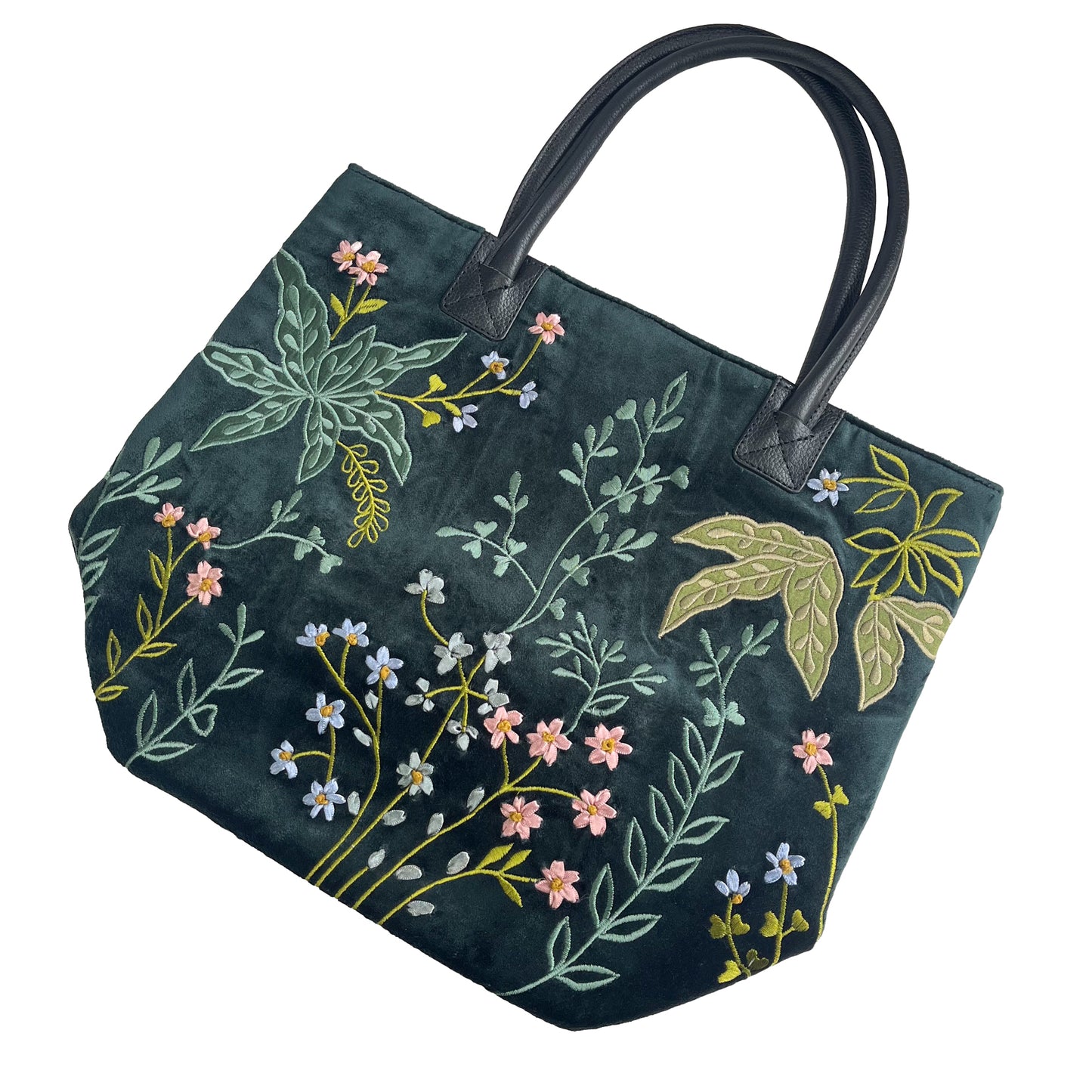 刺繍コットントートバッグ (ブラック/パステル)  (ダークグリーン)