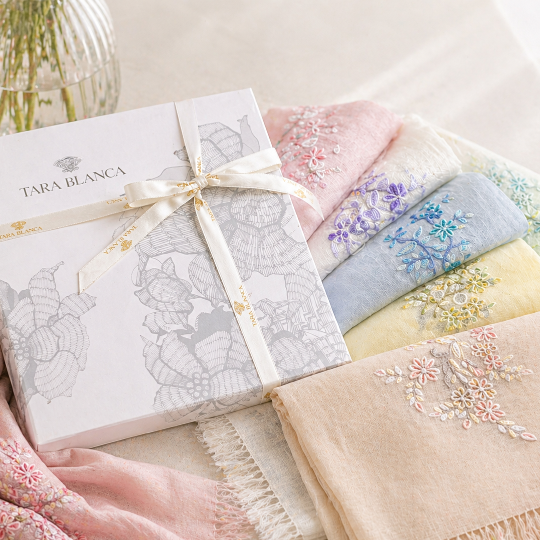 ギフトシリーズ 麻素材 手刺繍ストール