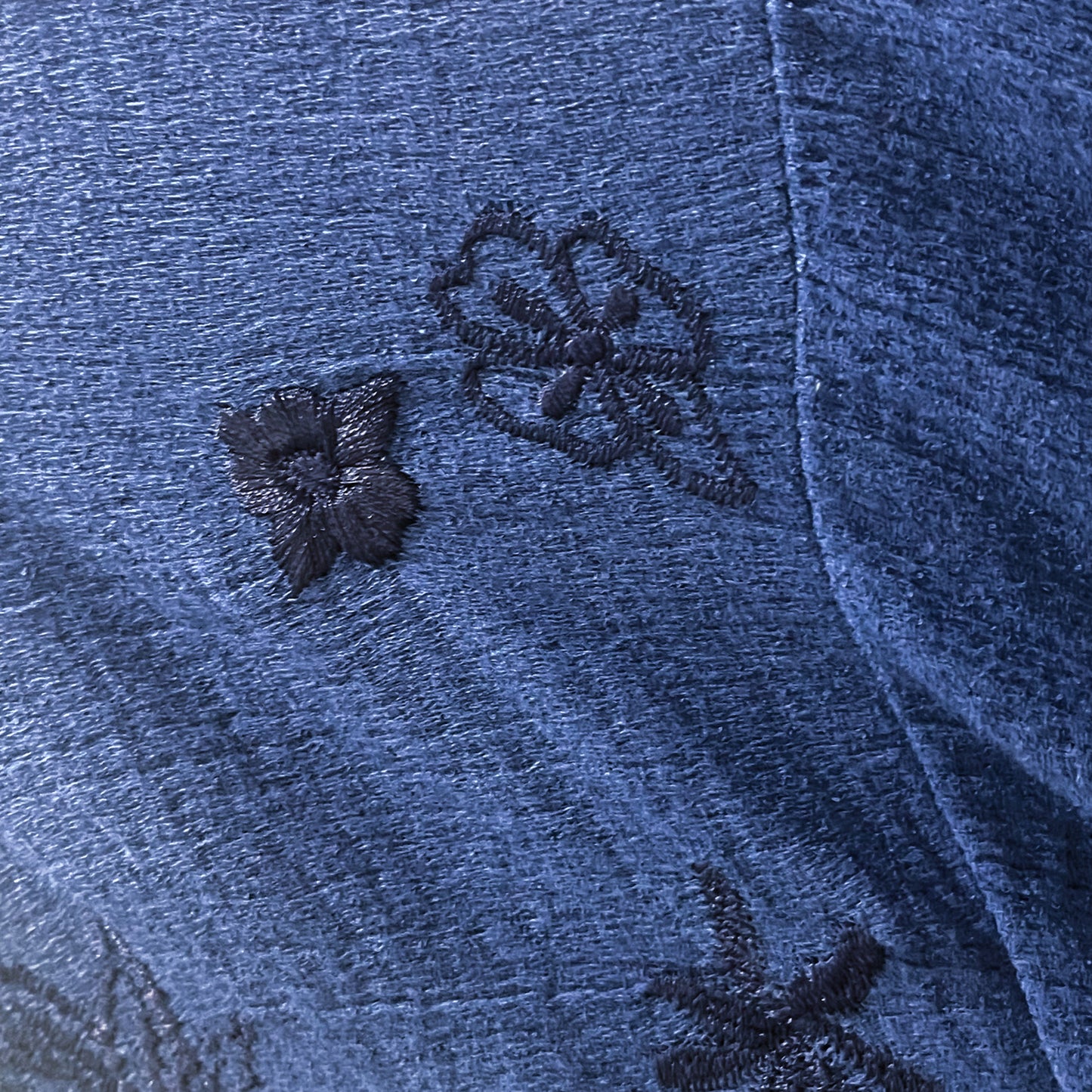 刺繍入りコットンVネックワンピース(ネイビー)
