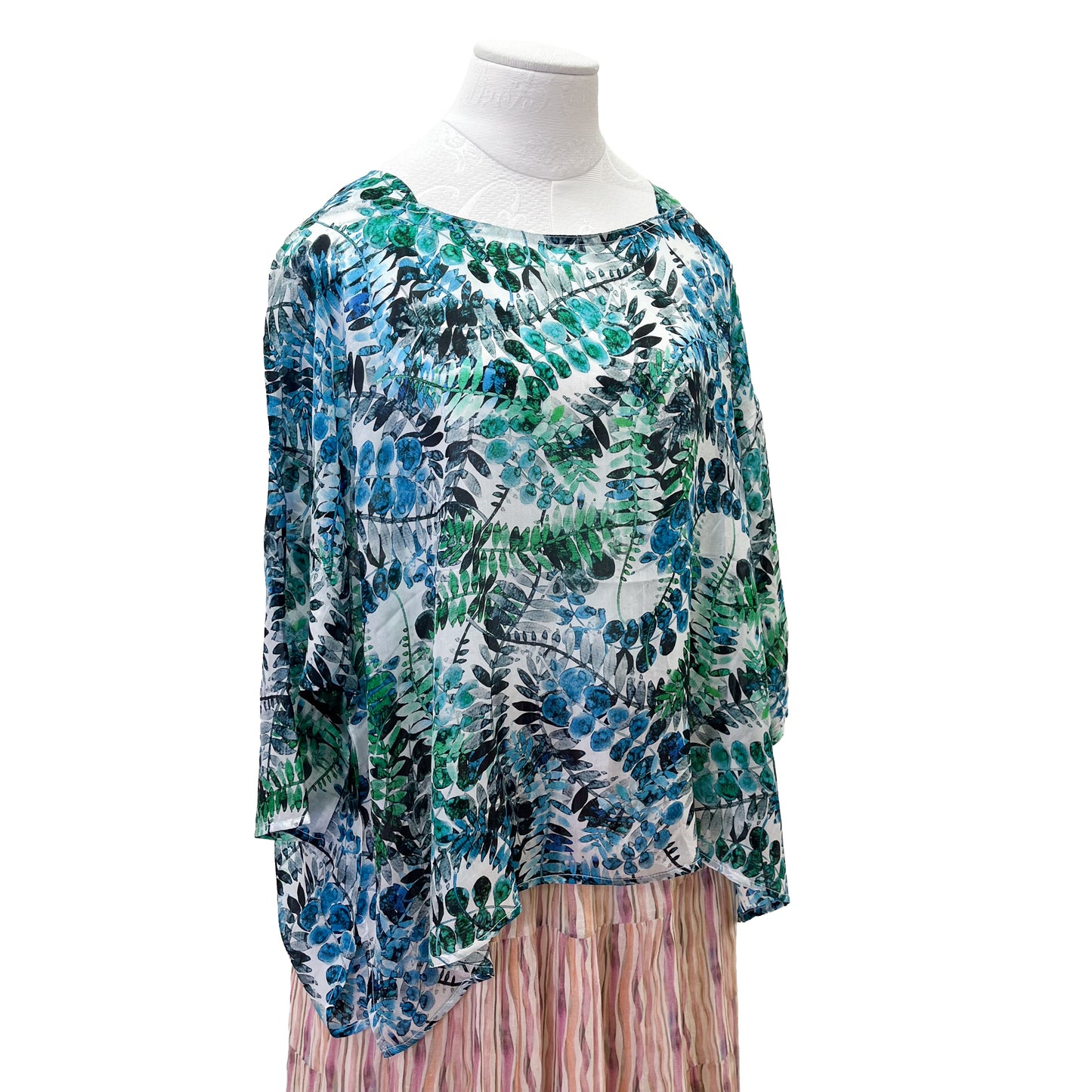 Boat Neck Silk Tunic (White/Green)
