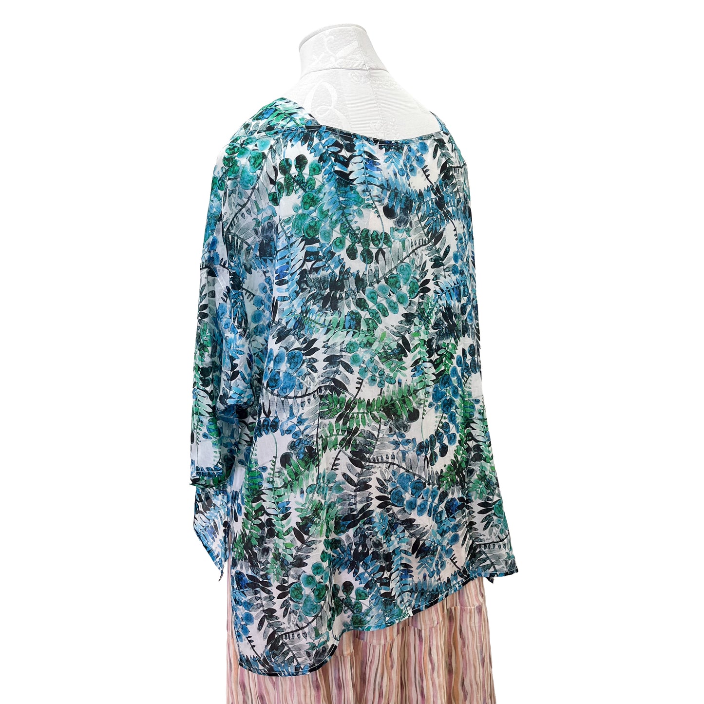 Boat Neck Silk Tunic (White/Green)