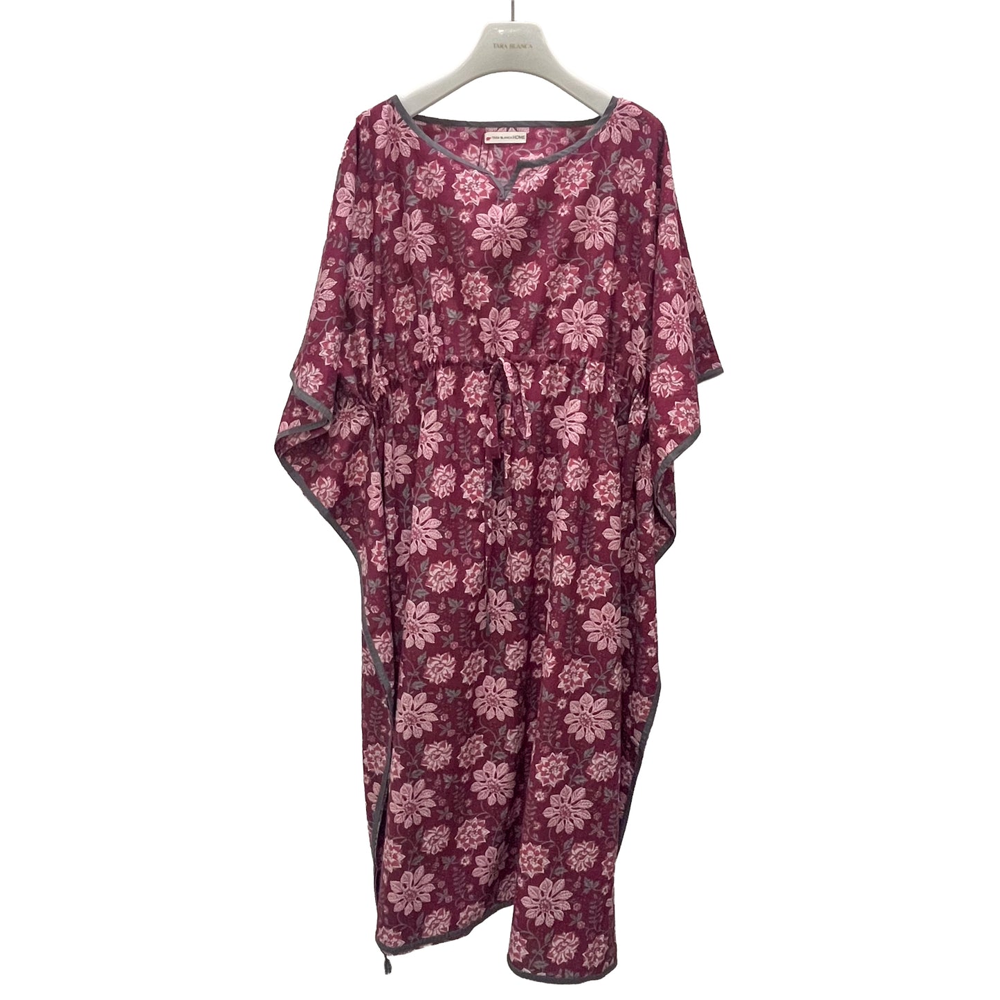 [20% OFF] Free size block print cotton long kaftan (light pink/khaki) HG-C0005_1190