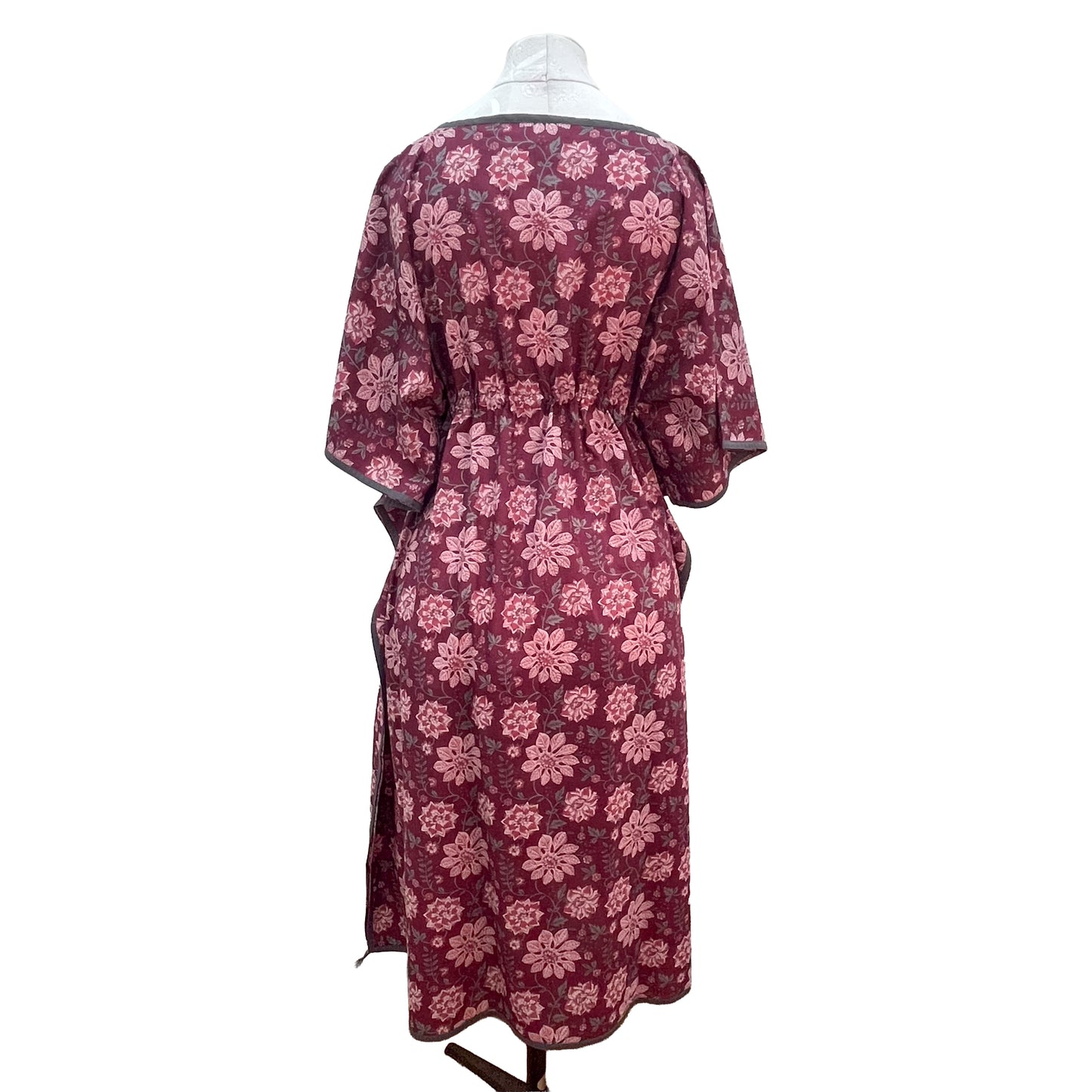 [20% OFF] Free size block print cotton long kaftan (light pink/khaki) HG-C0005_1190