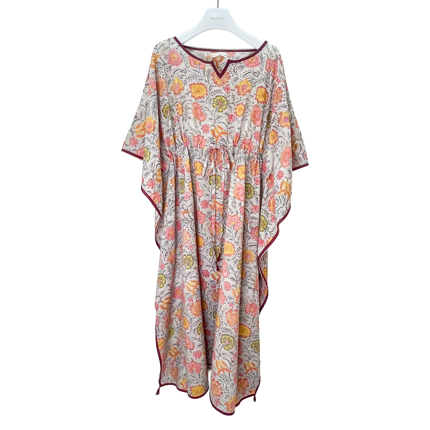 [20% OFF] Free size block print cotton long kaftan (light pink/khaki) HG-C0005_1190