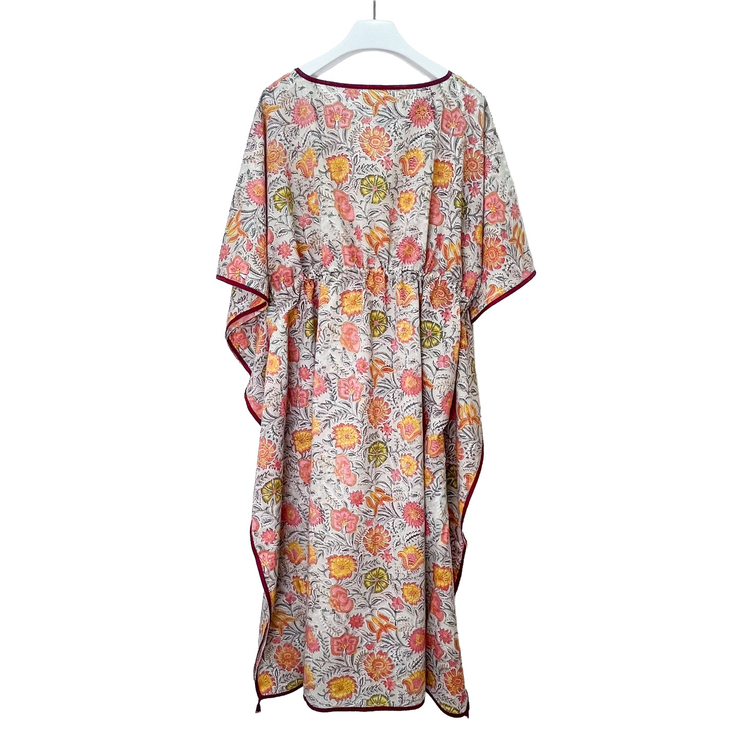 [20% OFF] Free size block print cotton long kaftan (light pink/khaki) HG-C0005_1190