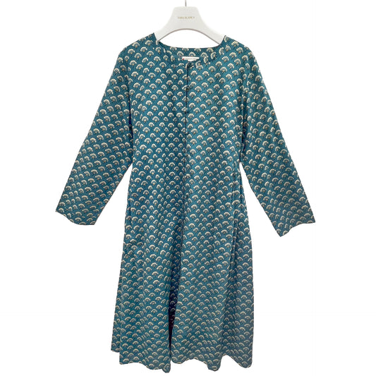 [20% OFF] Free Size Block Print Cotton Long Kaftan (Aquamarine) HG-C0005_0067