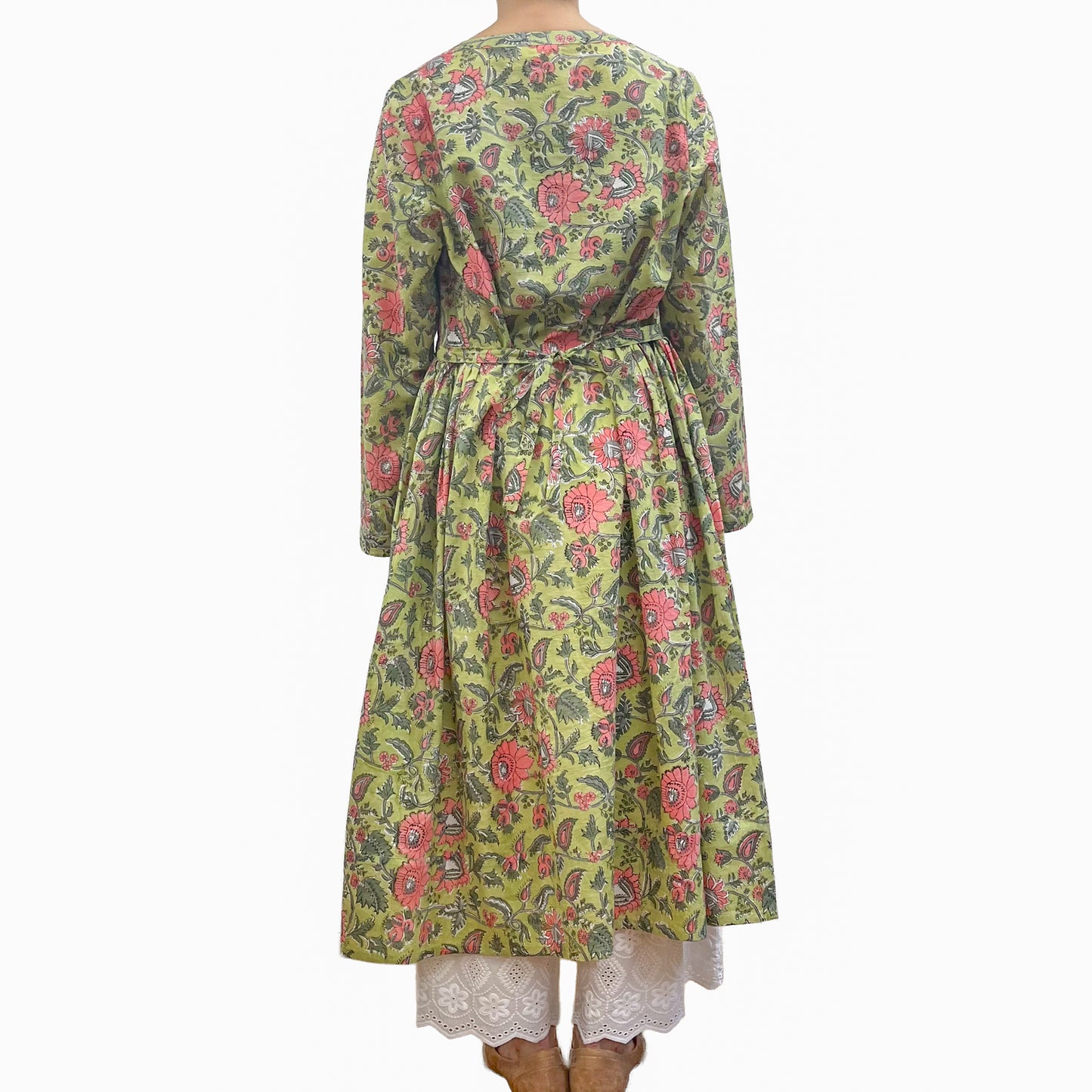 [20% OFF] Free Size Block Print Cotton Long Kaftan (Aquamarine) HG-C0005_0067