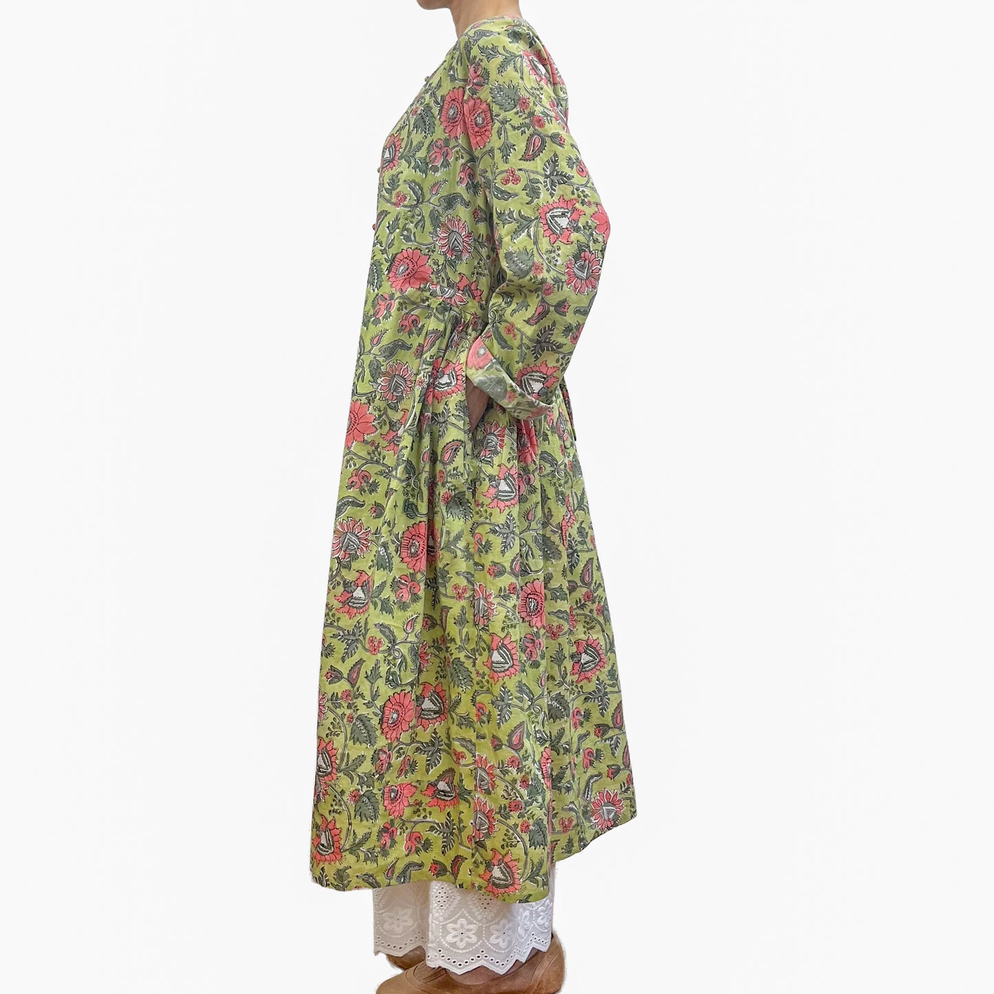 [20% OFF] Free Size Block Print Cotton Long Kaftan (Aquamarine) HG-C0005_0067
