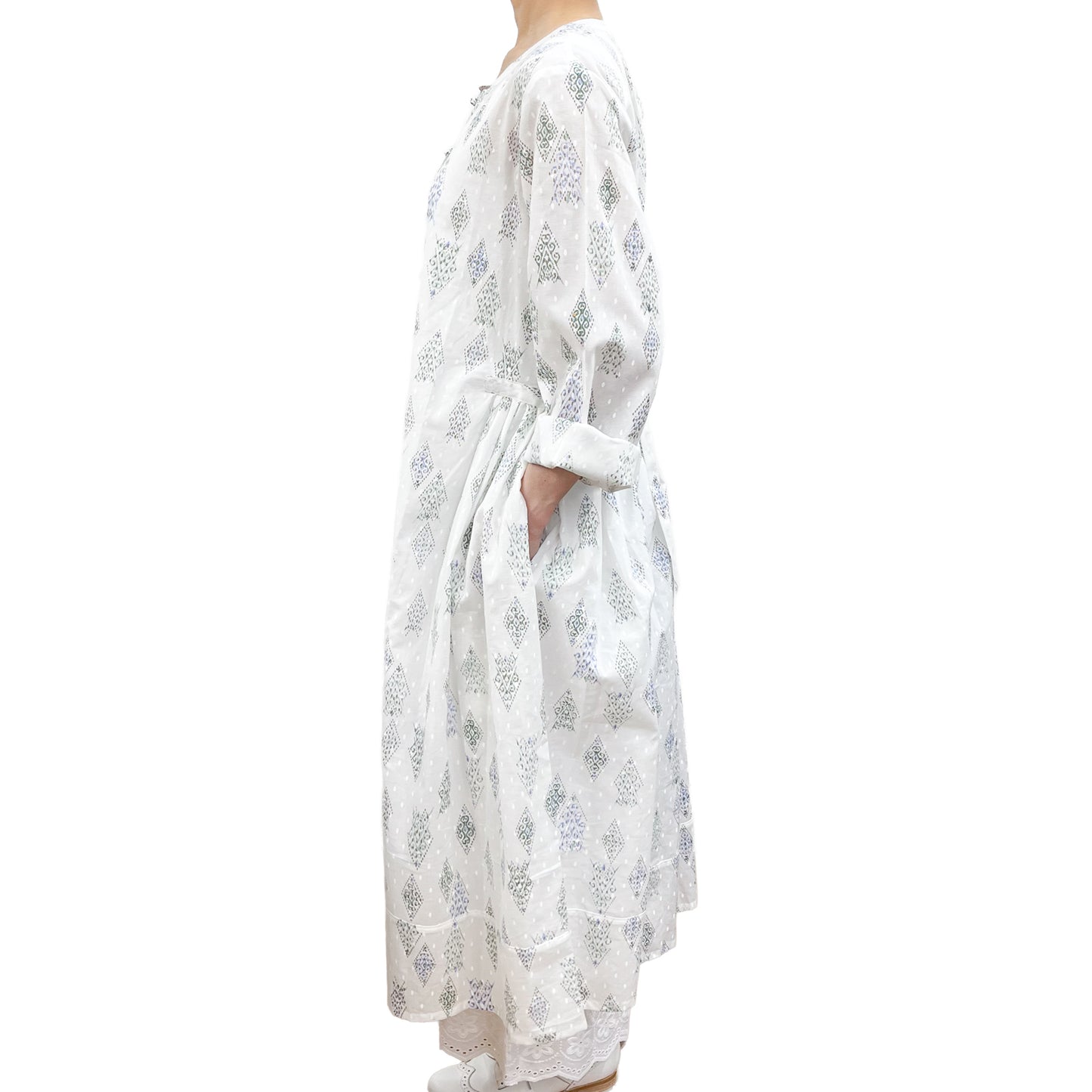 [20% OFF] Free Size Block Print Cotton Long Kaftan (Aquamarine) HG-C0005_0067