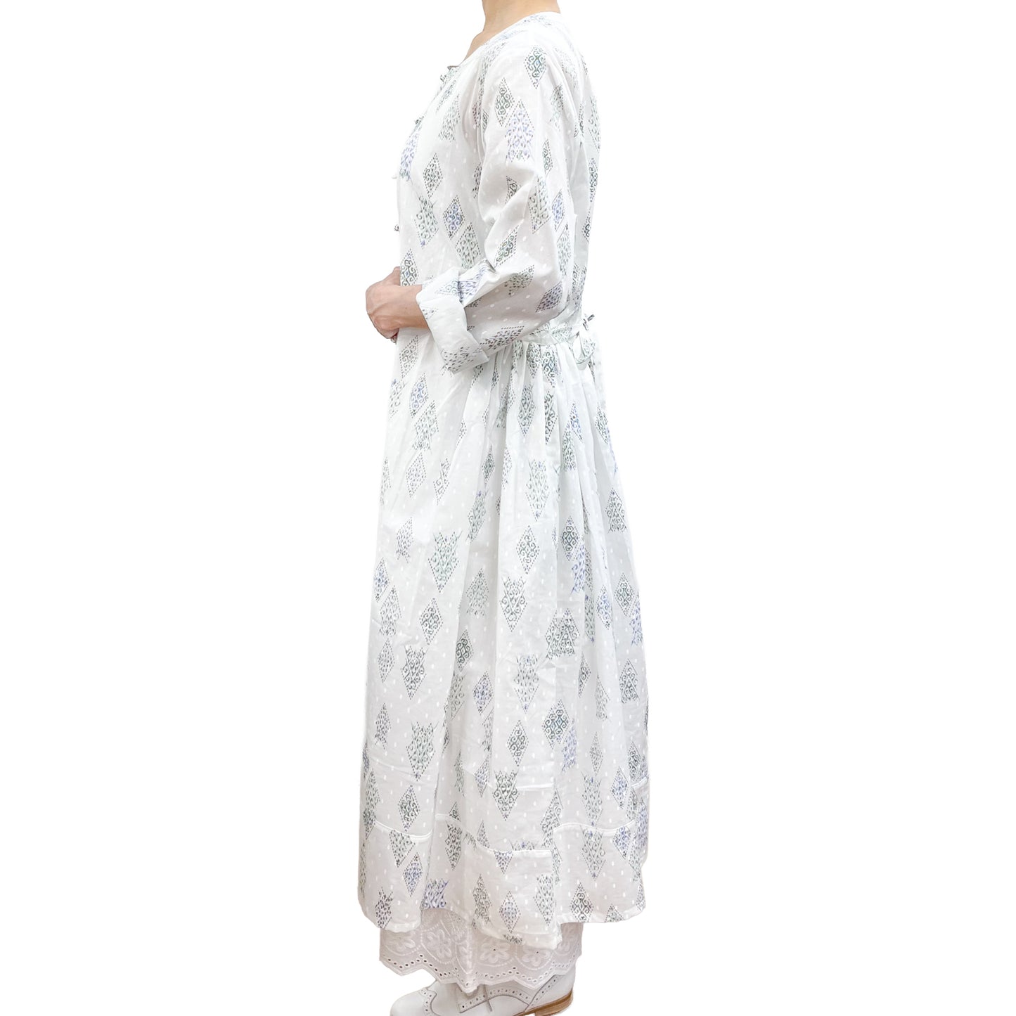 [20% OFF] Free Size Block Print Cotton Long Kaftan (Aquamarine) HG-C0005_0067