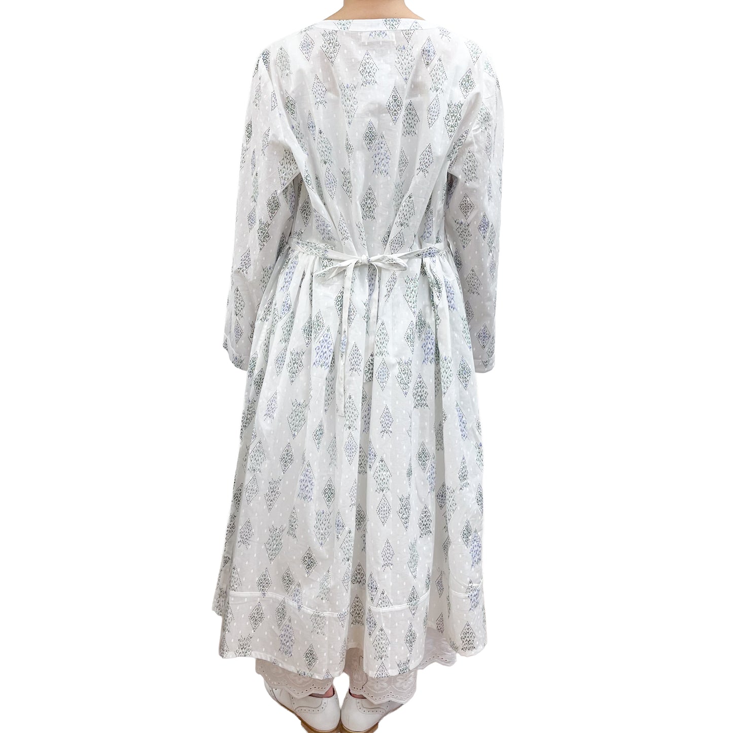 [20% OFF] Free Size Block Print Cotton Long Kaftan (Aquamarine) HG-C0005_0067