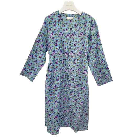 [20% OFF] Free Size Block Print Cotton Long Kaftan (Aquamarine) HG-C0005_0067