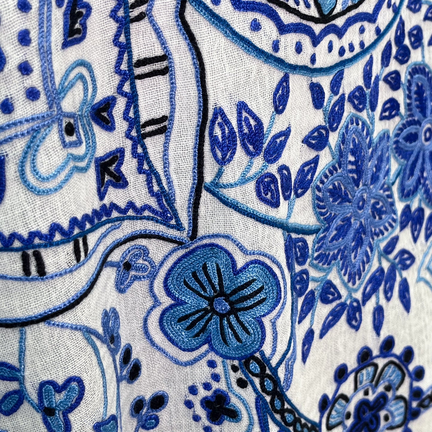 Lightweight wool and silk Allie hand-embroidered stole (navy)