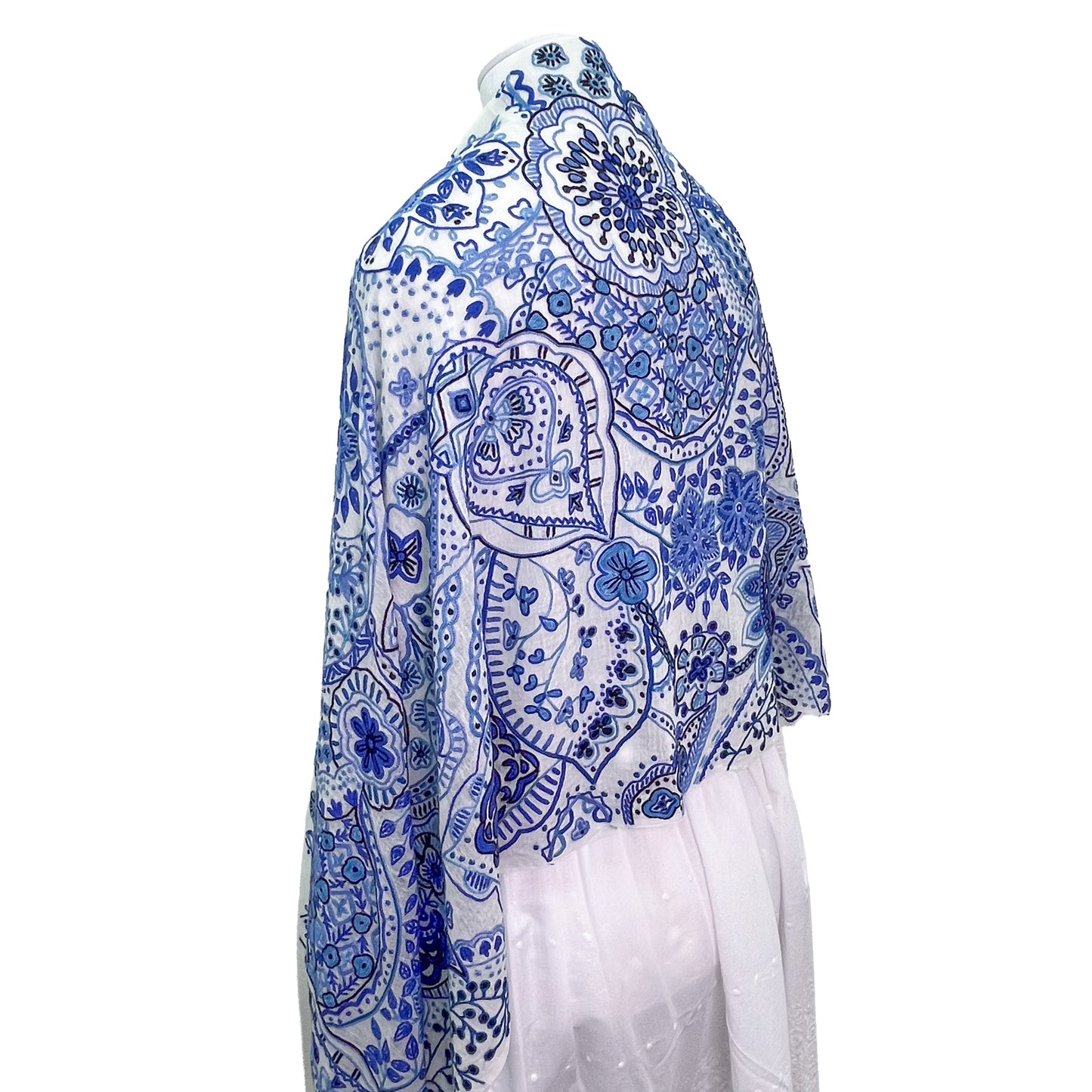 Lightweight wool and silk Allie hand-embroidered stole (navy)
