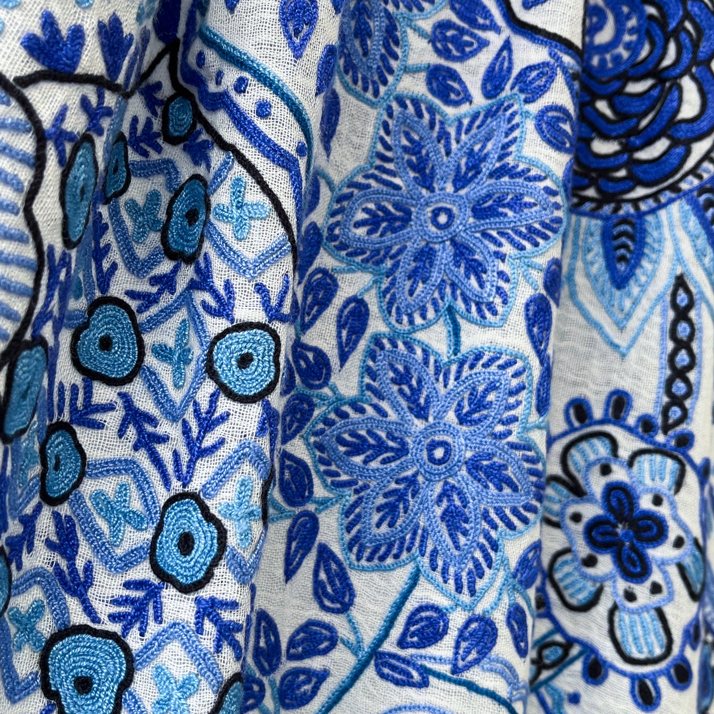 Lightweight wool and silk Allie hand-embroidered stole (navy)