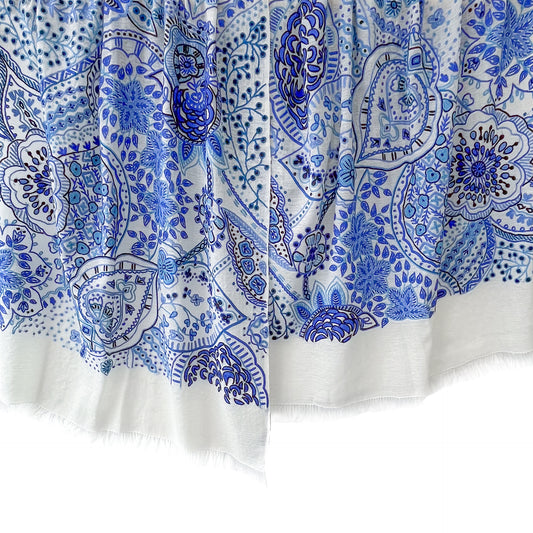 Lightweight wool and silk Allie hand-embroidered stole (navy)