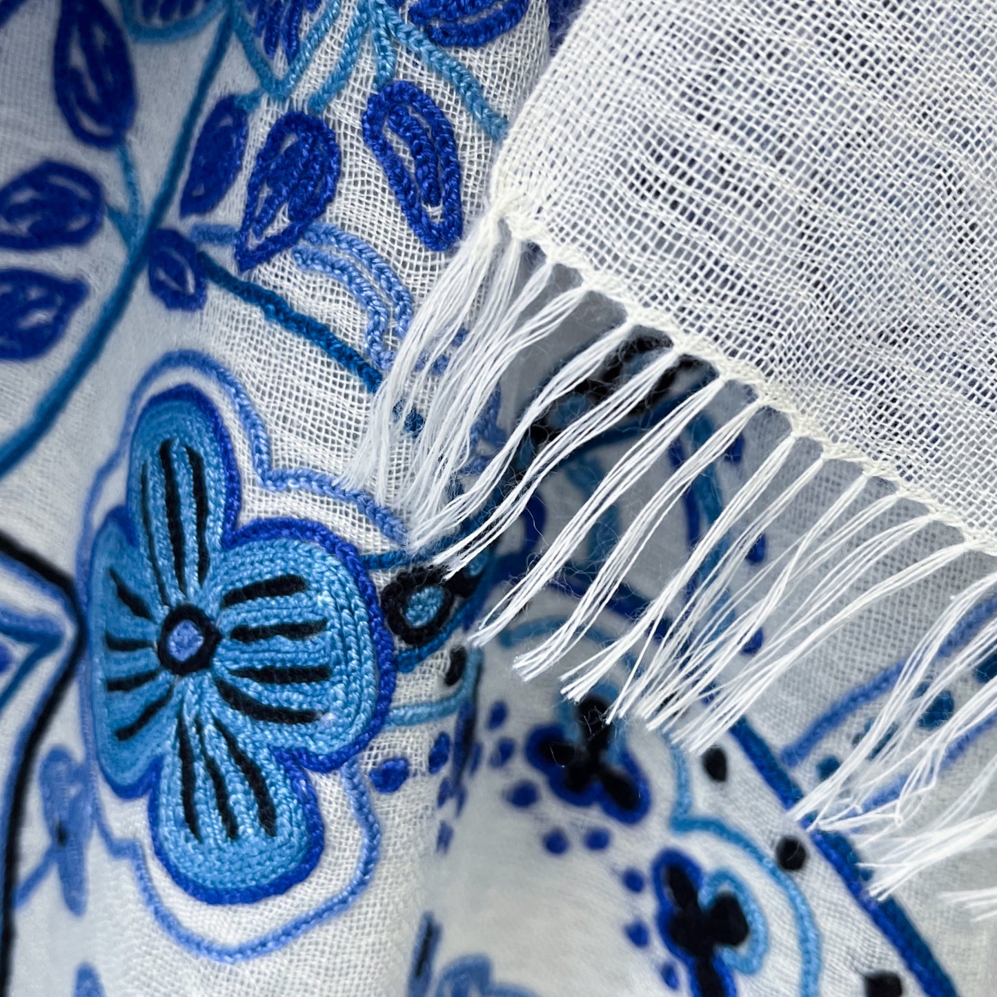 Lightweight wool and silk Allie hand-embroidered stole (navy)