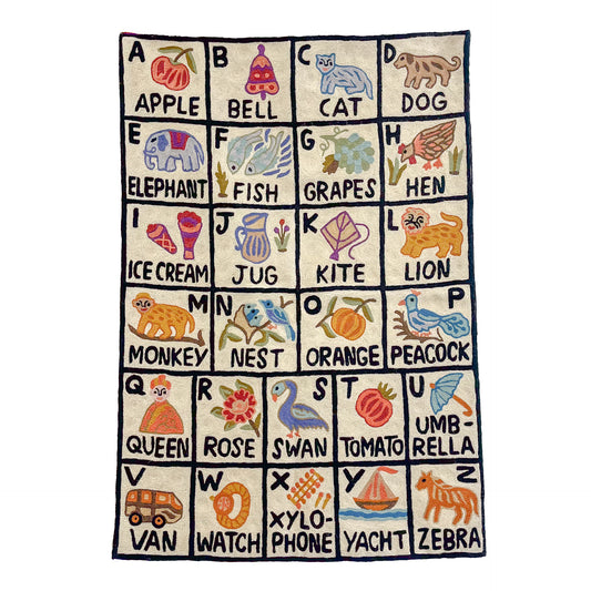 Alphabet pattern hand embroidered rug