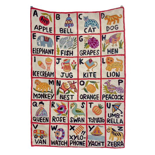 Alphabet pattern hand embroidered rug