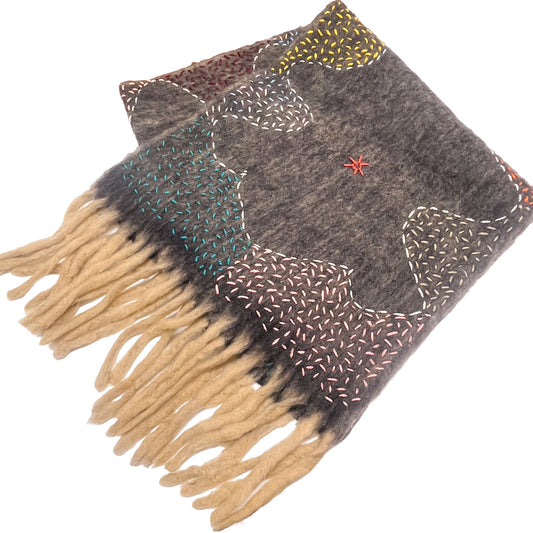 厚手 手刺繍ストール (マルチカラーB)