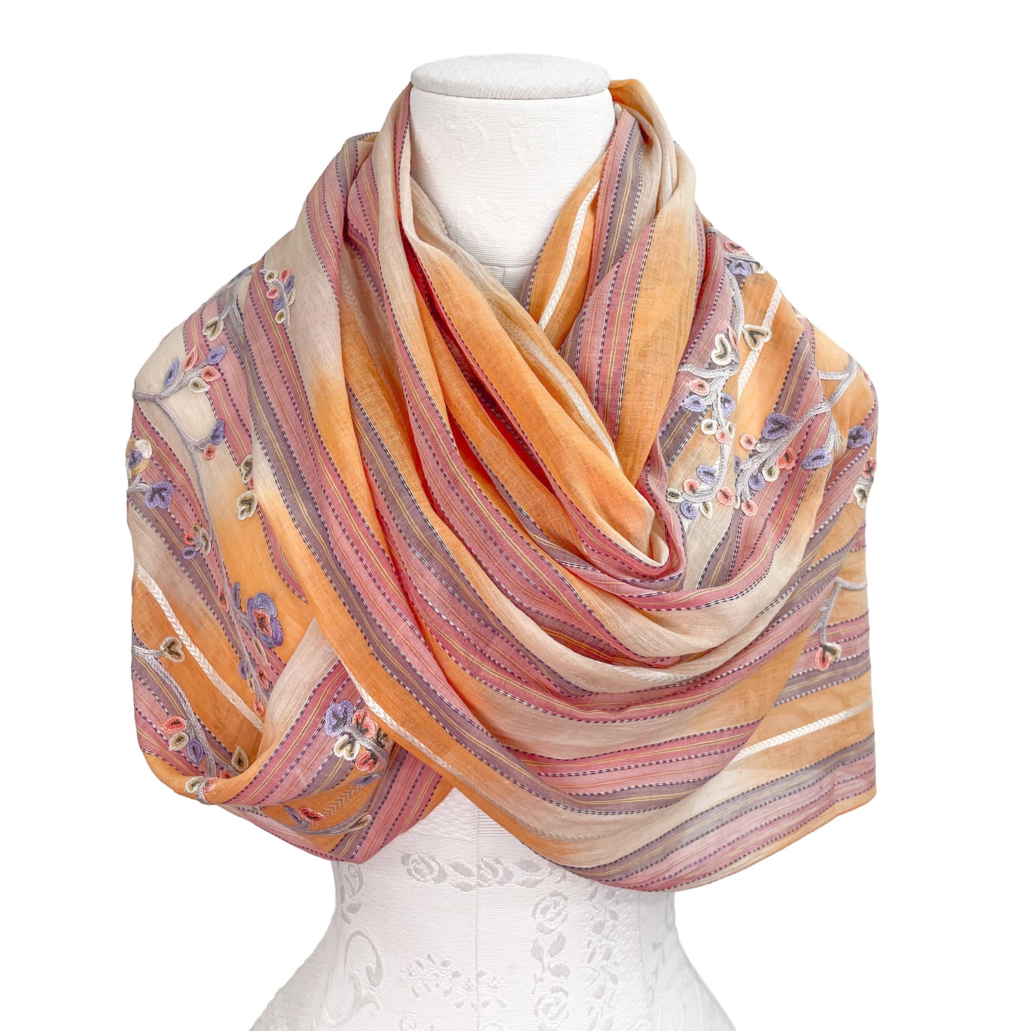 Cotton Arli hand embroidered stole 53cm x 190cm (beige) S-CA2007_0151