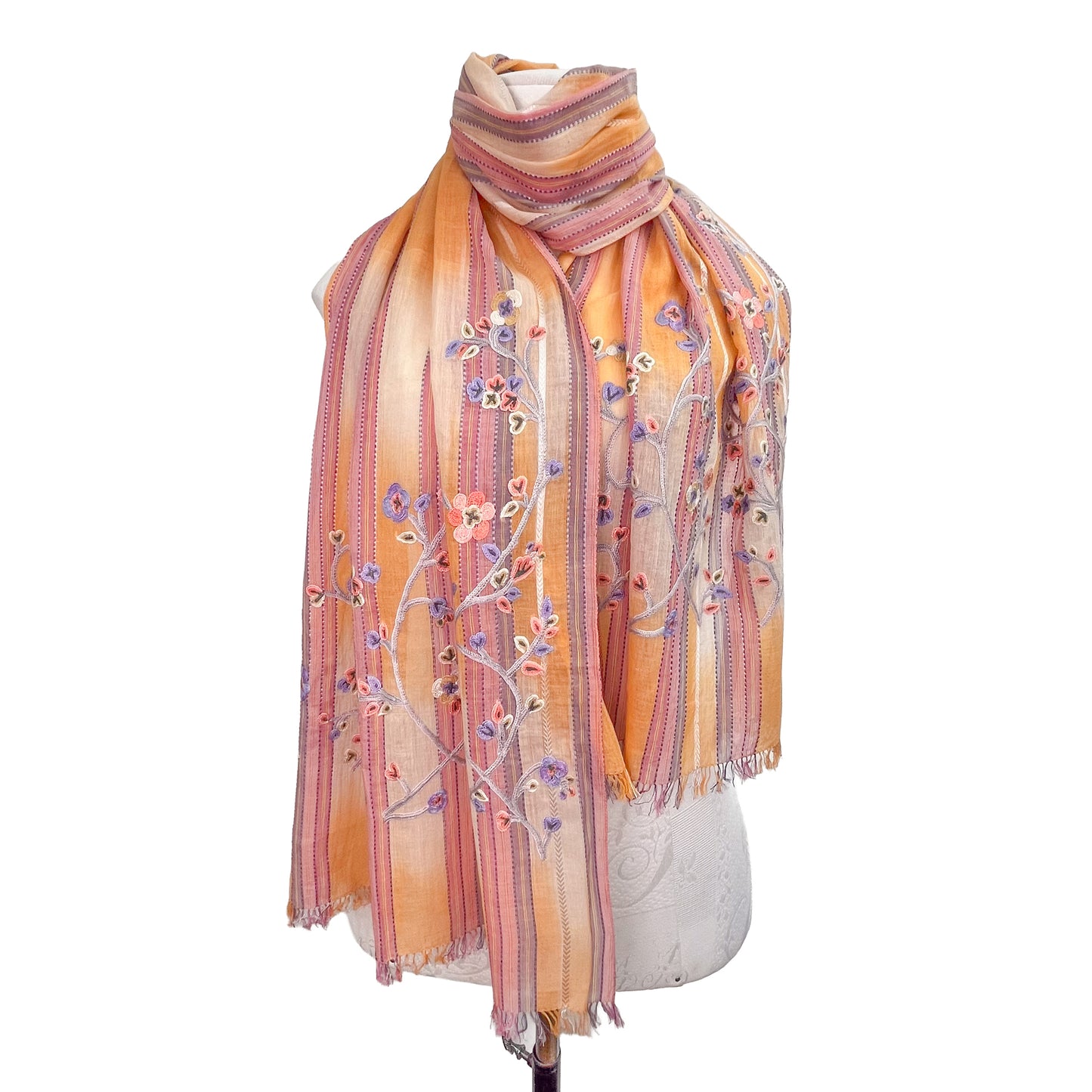 Cotton Arli hand embroidered stole 53cm x 190cm (beige) S-CA2007_0151